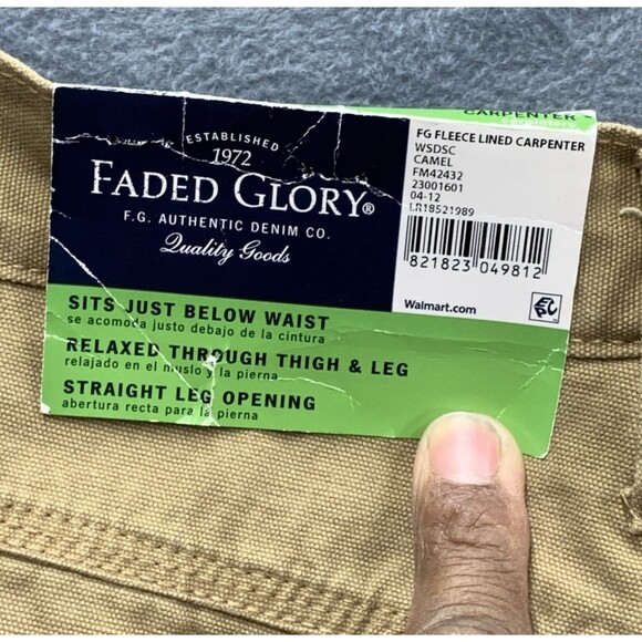 Faded Glory Carpenter Pants Mens 40x32 Brown Fleece Lined Workwear Dead Stock - Picture 2 of 16